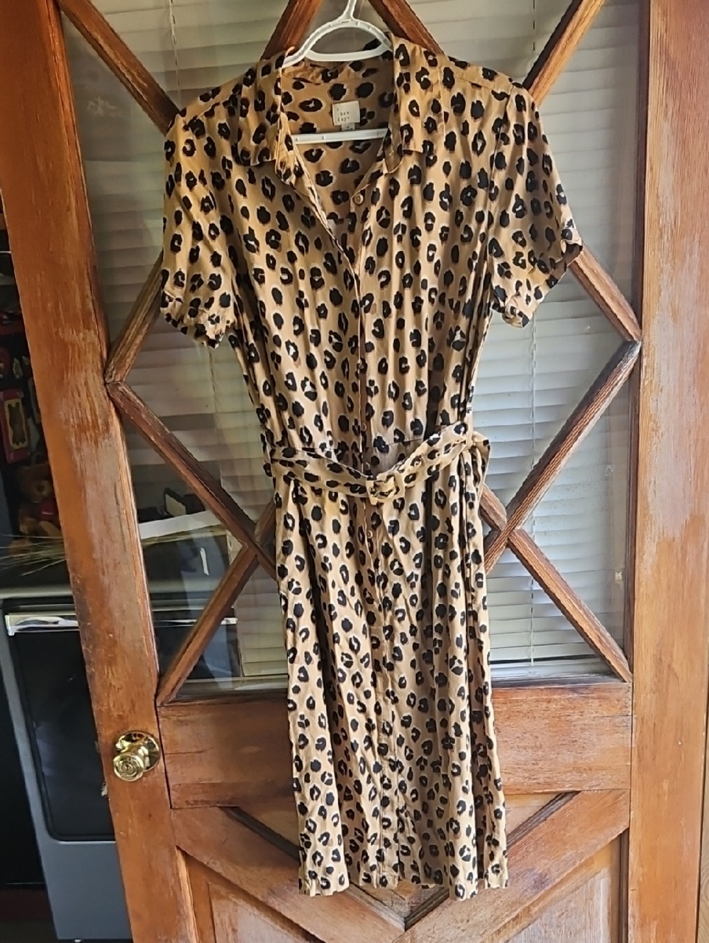 🐆 a new day Tan and Black Leopard Midi Dress with Belt🐆